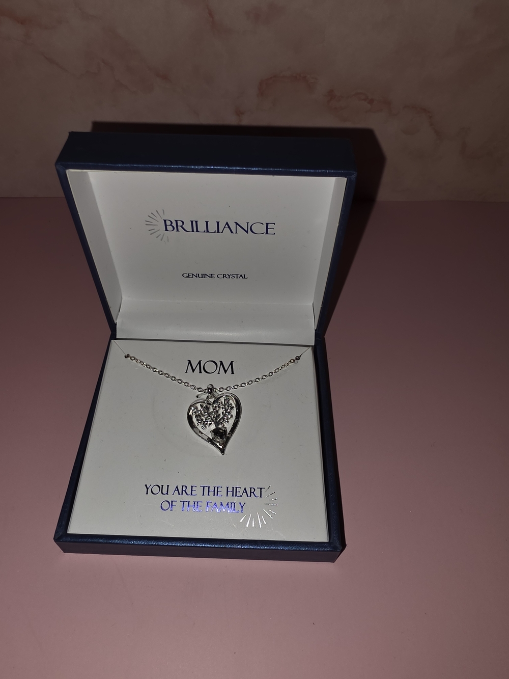 Brilliance Silver 'MOM' Heart Pendant Necklace